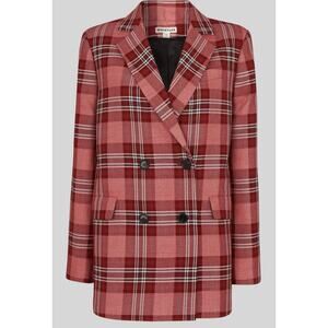 Whistles Red Plaid Double Breasted Blazer Oversized Women's M Academia